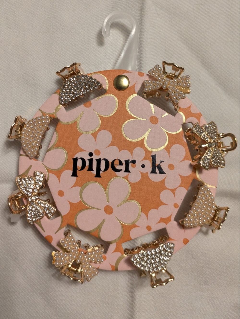 2/$25 - Piper K Rhinestone & Pearl Mini Hair Claw Set - Pink & Gold - Set Of 8